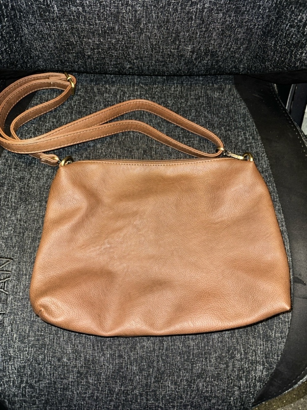 Joy Susan caramel pebbled leather crossbody.